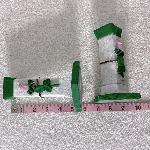 Vintage Hand Made Green White Pink Rose Candle Stick Holders - Picture 9 of 9